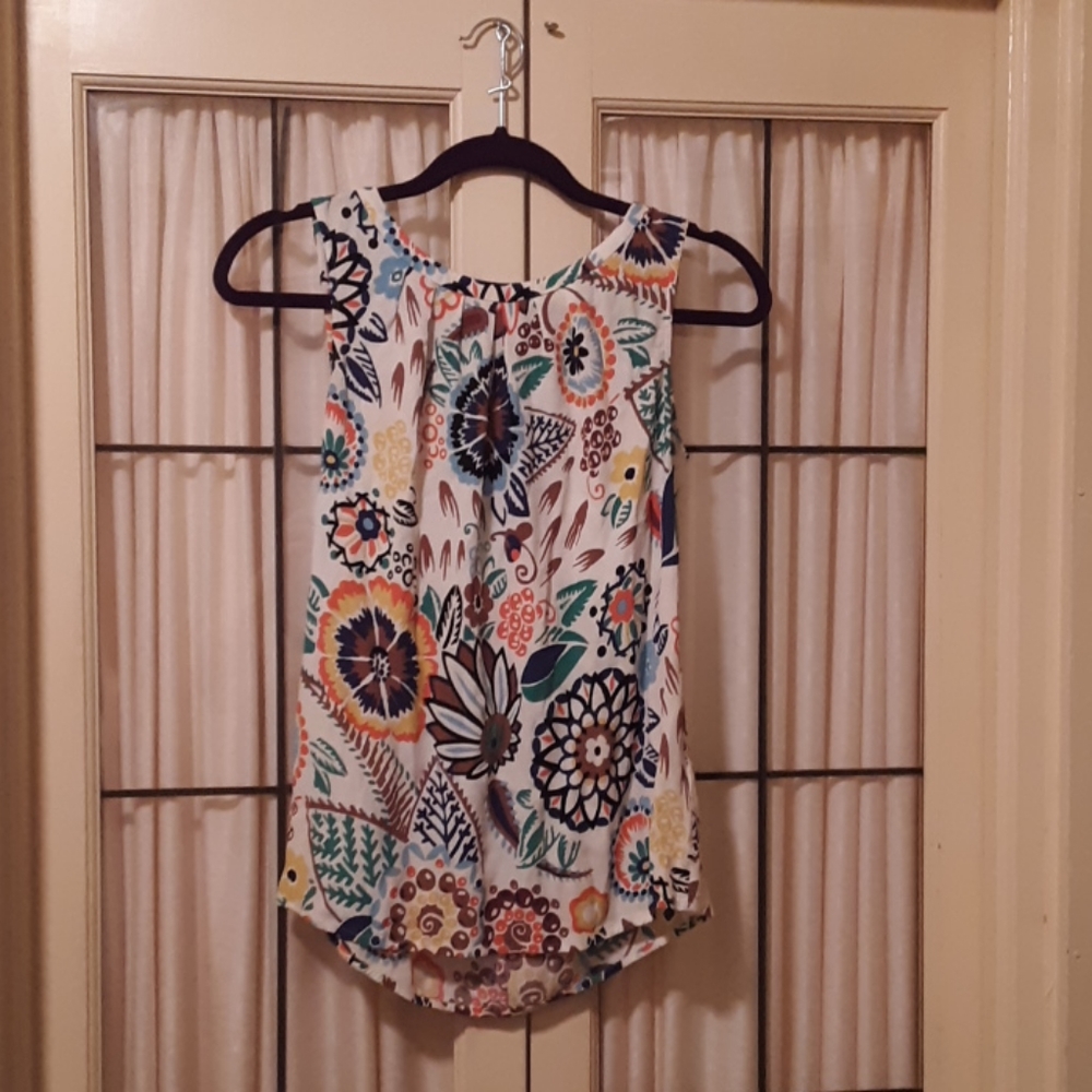 Boden Colorful Vibrant Floral Tie in Back Blouse